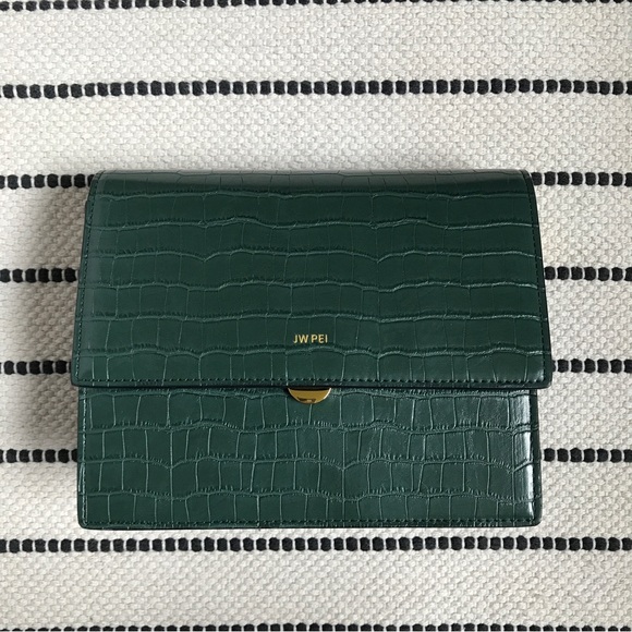 JW Pei Mini Flap Crossbody Dark Green Croc - Picture 6 of 11